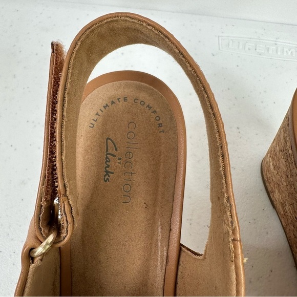 Clarks Women's Margee Eve Heeled Sandal Corked Wedges Tan Leather US Size 9.5 - Picture 10 of 16